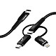 Akashi Câble USB-C 3 en 1 Intensité 3A Charge et Synchro Longueur 1m  Noir