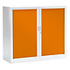 VINCO Armoire Monobloc FUN H100xL120xP43 cm 2 Tablettes Blanc Rideaux Orange Armoire de bureau à rideau