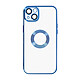 Avizar Coque iPhone 13 Silicone Bloc Caméra Couvert Transparent Contour Bleu Chromé Coque Bleu en Silicone, iPhone 13