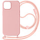 Avizar Coque Cordon pour iPhone 15 Semi-Rigide Lanière Tour du Cou 80cm  Rose - Coque rose de la série Corda mêlant la praticité au style, spécialement conçue pour iPhone 15