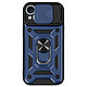 Mayaxess Coque pour iPhone 15 Bague Support Cache Caméra Coulissant Bleu Nuit Fabriquée avec un mélange de polycarbonate et silicone gel pour une résistance parfaite contre les rayures et impacts