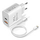 Avizar Chargeur secteur USB / USB-C 18W Power Delivery Q.C 3.0 Câble Lightning Blanc - Chargeur secteur à double sortie afin de recharger vos appareils nomades.