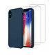 Acheter Evetane Coque iPhone X/XS Silicone liquide Bleu Marine + 2 Vitres en Verre trempé Protection écran Antichocs