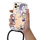 LaCoqueFrançaise Coque cordon iPhone 11 Pro noir Dessin Pivoines Violettes pas cher