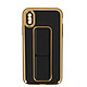 Avizar Coque pour iPhone X et XS Silicone flashy Béquille pliable Système magnétique  noir Un design sobre élégant orné de bordure dorée sur tout le contour, l'espace caméra, ainsi que les boutons latéraux