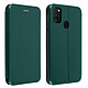 Avizar Étui Samsung M31 / M21 / M30s Porte-carte Support Vidéo Effet Satinée Vert Préserve votre smartphone contre les chocs et les rayures de tous les jours