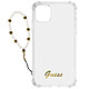 GUESS Coque pour iPhone 12 et 12 Pro Antichoc Transparent Bijou à Perle Bracelet Blanc Coque Blanc en Silicone, iPhone 12 Pro