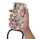 LaCoqueFrançaise Coque cordon iPhone X/Xs noir Dessin Fleurs Beige et Rose pas cher