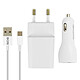 Avizar Pack chargeur secteur 2.1A + chargeur voiture 2.1A + câble USB type C 1m - Blanc - Pack de charge 3 en 1 indispensable blanc.