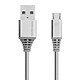 Avizar Câble Micro-USB vers USB Smartphone/tablette Charge & Synchro Métal 1m Argent Câble USB vers micro-USB 1M