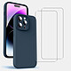 Acheter Evetane Coque iPhone 14 Pro Silicone liquide Bleu Marine + 2 Vitres en Verre trempé Protection écran Antichocs