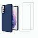 Acheter Evetane Coque Samsung Galaxy S21 5G Silicone Liquide Bleue + 2 Vitres en Verre Trempé Protection écran