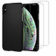 Acheter Evetane Coque iPhone X/XS Silicone liquide Noire + 2 Vitres en Verre trempé Protection écran Antichocs