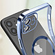 Avizar Coque MagSafe pour iPhone 12 Silicone Protection Caméra  Contour Chromé Bleu Clair pas cher