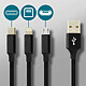 Moxie Câble 3 en 1 Lightning USB type C Micro USB Multi-embouts Charge 3A  Noir pas cher
