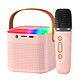 Avizar Mini Enceinte Bluetooth LED avec Micro Sans Fil Kit Karaoke Portable Rose Poudré - Kit karaoke 2 en 1 Rose avec mini enceinte Bluetooth et microphone pour un karaoké amusant et des soirées réussies