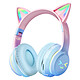 Avizar Casque Bluetooth Oreilles de Chat Lumineuses Bleu