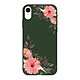 Evetane Coque iPhone Xr Silicone Liquide Douce vert kaki Fleurs roses Coque iPhone Xr Silicone Liquide Douce vert kaki Fleurs roses