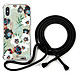 LaCoqueFrançaise Coque cordon iPhone X/Xs noir Dessin Fleurs vert d'eau Coque cordon iPhone X/Xs noir Dessin Fleurs vert d'eau