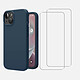 Acheter Evetane Coque iPhone 13 Silicone liquide Bleu Marine + 2 Vitres en Verre trempé Protection écran Antichocs