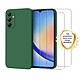 Evetane Coque Samsung Galaxy A34 Silicone liquide Verte + 2 Vitres en Verre trempé Protection écran Antichocs Coque Samsung Galaxy A34 Silicone liquide Verte + 2 Vitres en Verre trempé Protection écran Antichocs