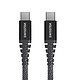 Swissten Câble USB type C Fibre Aramide 1.5m Charge Rapide 60W Prise USB-C  Noir Câble tressé renforcé USB-C vers USB type C de Swissten