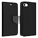 Avizar Housse iPhone SE 2022 / 2020 et 8 / 7 Etui Porte-carte Support vidéo Fancy noir Design sobre et élégant avec un revêtement en éco-cuir effet texturé, Noir.