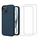 Acheter Evetane Coque iPhone 15 Silicone liquide Bleue Marine + 2 Vitres en Verre trempé Protection écran Antichocs