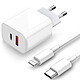 Evetane Chargeur iPhone ultra rapide Double Port 20 W fourni avec Cable USB-C Chargeur iPhone ultra rapide Double Port 20 W fourni avec Cable USB-C