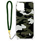 Guess Coque pour iPhone 12 et 12 Pro avec Dragonne Motif Camouflage  Vert - Un design Militaire avec un motif camouflage Kaki et un Bracelet Kaki