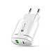 Eko Chargeur Secteur 20W USB Quick Charge Power Delivery USB-C Blanc Permettant un chargement de deux périphériques simultanément