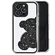 Avizar Coque Paillette pour iPhone 16 Pro Motif Ourson avec Strass Noir Contour strassé brillant enrichissant le design avec un éclat raffiné et créant un look tendance