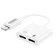 Avizar Adaptateur Audio et Charge iPhone vers Double Lightning Design compact - Blanc Adaptateur audio et charge Lightning mâle vers deux Lightning femelles