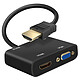 Avizar Adaptateur HDMI Mâle vers VGA et HDMI Femelles avec Prise Audio 3.5mm et Charge Adaptateur vidéo polyvalent pour convertir le port HDMI en deux sorties distinctes : HDMI + VGA