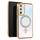 Avizar Coque Diamant pour Samsung Galaxy A15 MagSafe Contour Strass Dorée Dos transparent laissant parfaitement visible la couleur d'origine de votre iPhone pour un look unique