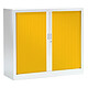 VINCO Armoire Monobloc FUN H100xL120xP43 cm 2 Tablettes Blanc Rideaux Jaune Armoire de bureau à rideau