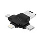 Avizar Lecteur Carte Micro-SD 4 en 1 USB-C / Lightning / Micro-USB / USB Compact Noir Lecteur de carte Micro-SD 4 en 1 multi-embouts Lightning, Micro-USB, USB et USB type C, modèle HL-107.