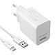 Avizar Chargeur secteur USB 3A Qualcomm Quick Charge 3.0 Câble USB Type C 1m Blanc Chargeur secteur compatible avec tous les smartphones et toutes les tablettes équipés d'un port USB Type C