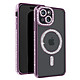 Avizar Coque Diamant pour iPhone 15 Protection MagSafe Contour Strass Violet Dos transparent laissant parfaitement visible la couleur d'origine de votre iPhone pour un look unique