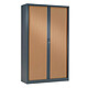 VINCO Armoire Monobloc H198xL120xP43 cm 4 Tablettes Anthracite Rideaux Poirier Rosé Armoire de bureau à rideau