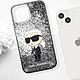 Avis Karl Lagerfeld Coque pour iPhone 15 Plus Motifs Paillettes Flottantes Bords Rehaussés Argent