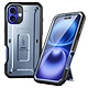 Supcase Coque Intégrale pour iPhone 16 Antichoc Béquille Support Bleu Coque intégrale bleue série Unicorn Beetle Pro de Supcase, combinant robustesse et design élégant pour votre iPhone 16