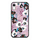 LaCoqueFrançaise Coque iPhone Xr effet cuir grainé noir Fleurs parme Design Coque iPhone Xr effet cuir grainé noir Fleurs parme Design