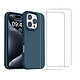 Acheter Evetane Coque iPhone 16 Pro Max Silicone liquide Bleue Marine + 2 Vitres en Verre trempe Protection ecran Antichocs