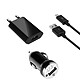 Avizar Pack de charge Chargeur secteur 0.7A, Chargeur voiture 1A et Câble Micro-USB  Noir Pack Chargeur Secteur + Voiture pour recharger votre mobile chez vous ou pendant vos trajets