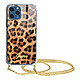 Guess Coque pour iPhone 12 Pro Max avec Chaîne de Cou Motif Léopard  Orange Coque de protection signée Guess de la série Léopard pour iPhone 12 Pro Max.