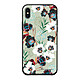 LaCoqueFrançaise Coque iPhone Xs Max effet cuir grainé noir Fleurs vert d'eau Design Coque iPhone Xs Max effet cuir grainé noir Fleurs vert d'eau Design