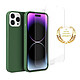 Evetane Coque iPhone 14 Pro Max Silicone liquide Vert Foret + 2 Vitres en Verre trempé Protection écran Antichocs Coque iPhone 14 Pro Max Silicone liquide Vert Foret + 2 Vitres en Verre trempé Protection écran Antichocs