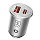 3mk Chargeur Allume Cigare Ultra compact 30W Double Port USB et USB C Argent - Chargeur voiture 3mk Hyper Car charger, charge simultanée de deux appareils avec les sorties USB-C et USB