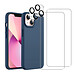 Acheter Evetane Coque iPhone 13 Bleue Silicone Liquide + 2 Protections écran et 2 protections Objectif Caméra